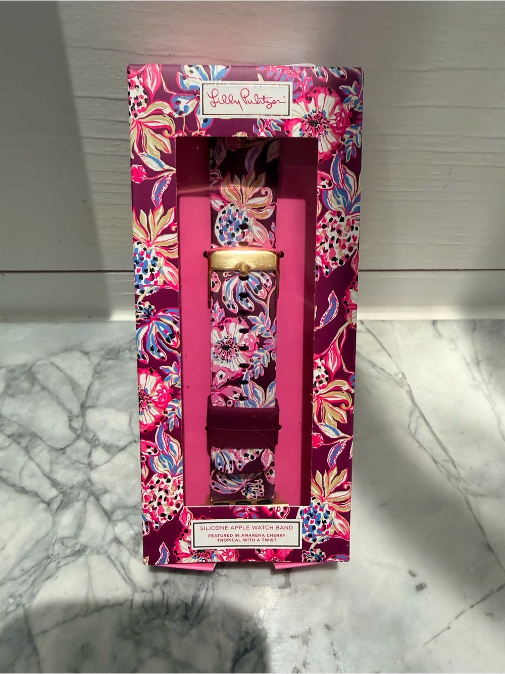 Lilly Pulitzer Pink Floral Silicone Watch Band with Gold Buckle